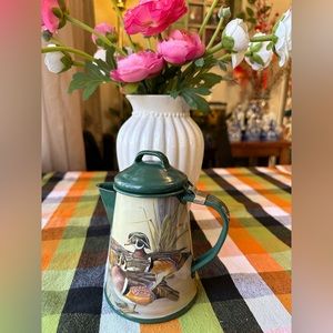 Vintage Granite Enamelware Coffee Tea Kettle